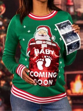 Tipsy Elves Big Reveal Sequin Maternity Christmas Sweater S and 2X NWT